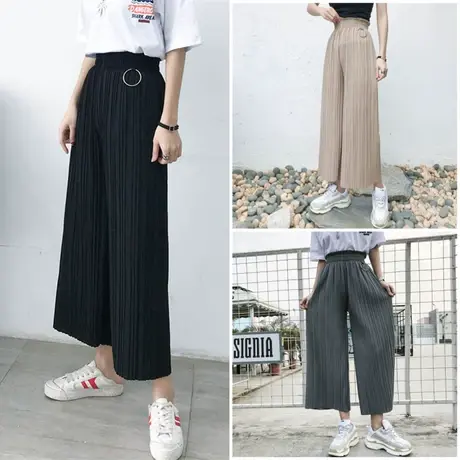 韩版潮流休闲运动高腰垂感宽松春秋烟管直筒九分阔腿裤子女ins夏图片
