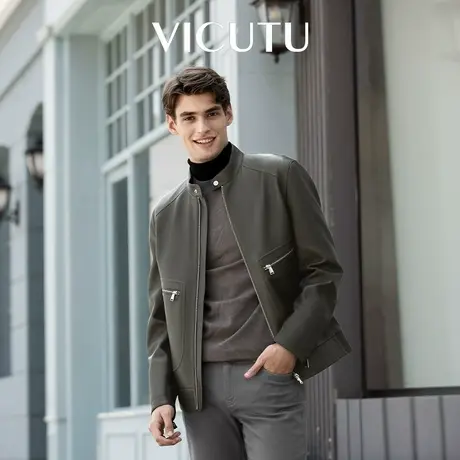 VICUTU威可多橙标秋冬款男士皮衣时尚立领潮流机车服皮夹克图片