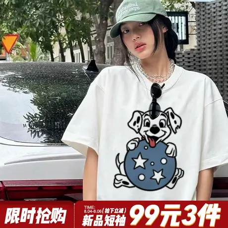 2025夏季新款超火ins风白色短袖t恤女宽松大版卡通印花半袖上衣潮商品大图