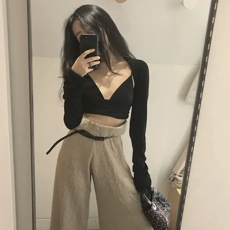 冰丝针织高腰小披肩外套女2021夏季长袖配吊带裙子外搭开衫超薄款图片