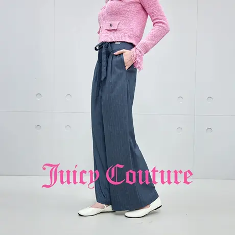 Juicy Couture橘滋休闲裤女2025年秋季新款阔腿系带条纹西裤长裤图片