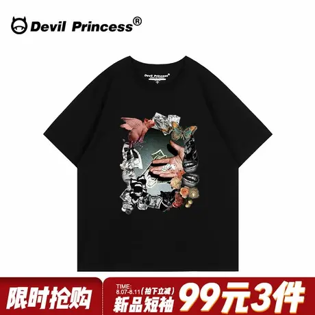 2025新款爆款美式复古黑色短袖t恤女小众设计感宽松重磅半袖上衣图片
