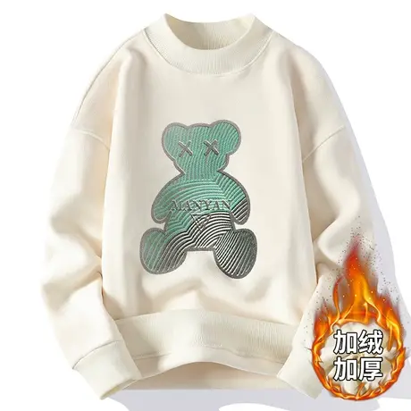 小熊卡通卫衣男秋冬款加绒加厚圆领秋衣打底衫男生内搭保暖上衣服商品大图