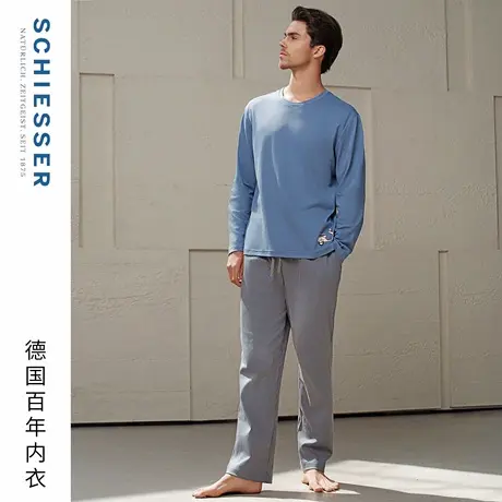 SCHIESSER舒雅25早秋新品男士纯棉圆领印花大码睡衣家居服套装商品大图