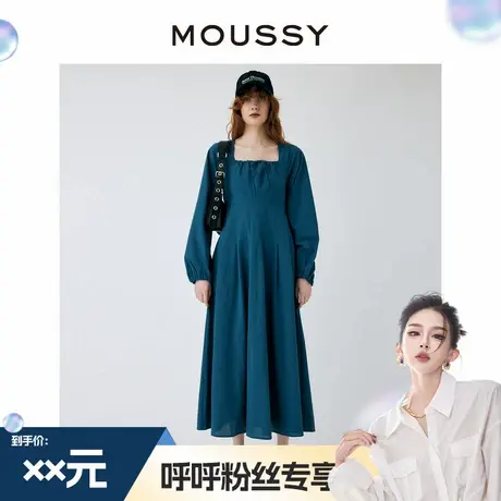【呼呼专享】MOUSSY复古甜美方领蝴蝶结露背日系休闲长款连衣裙商品大图