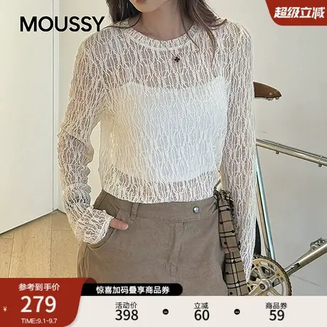 MOUSSY 2025秋季新品温柔风蕾丝肌理圆领打底针织衫028IAC30-1076商品大图