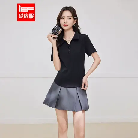 IEF/爱依服2025夏季新款韩版简约纯色休闲通勤百搭显瘦短袖上衣图片