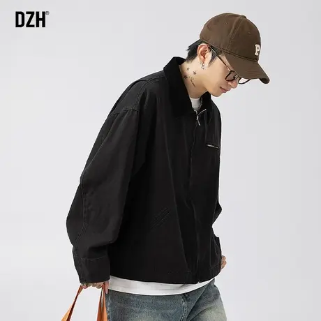 男士全棉翻领夹克外套男春秋潮牌2023新款美式复古上衣黑色棒球服商品大图
