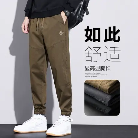 2023年新款秋季日系港风男士高端九分休闲裤子春秋款束脚拼接工装商品大图