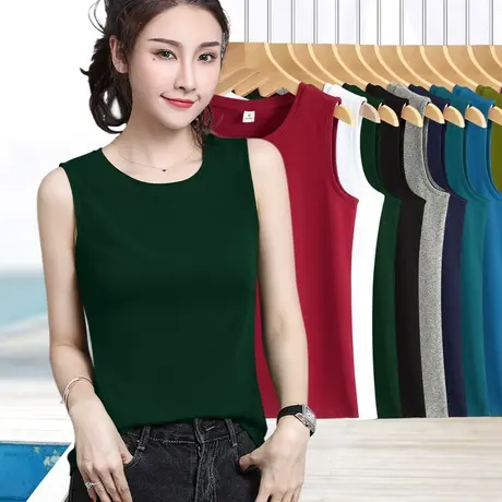 墨绿色宽肩带吊带背心女坎肩圆领无袖直筒款中老年妈妈通勤遮副乳商品大图