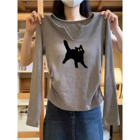 辣妹穿搭长袖t恤女秋冬季2023新款修身内搭德绒打底衫短款上衣服图片