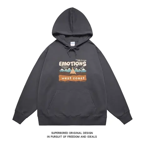 连帽小众设计感潮流美式复古黑色卫衣男2023秋冬宽松休闲长袖上衣商品大图