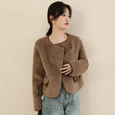 新品8.5折】洋气时髦仿羊羔毛外套女气质感小众宽松夹克厚图片