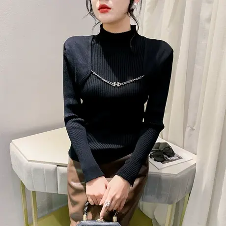 气质减龄半高领T恤女长袖时尚加厚针织衫洋气百搭修身套头毛衣ins商品大图