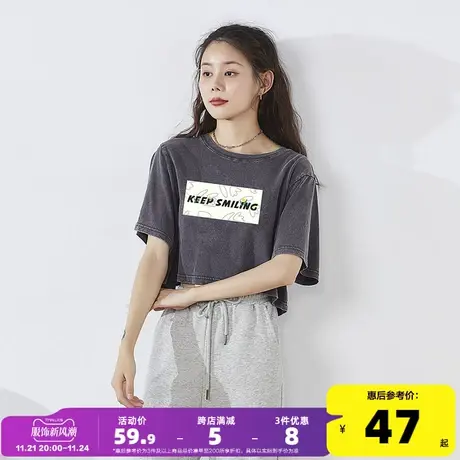 唐狮2022夏季新款短袖T恤女别致小上衣ins早春设计感小众内搭黑色商品大图
