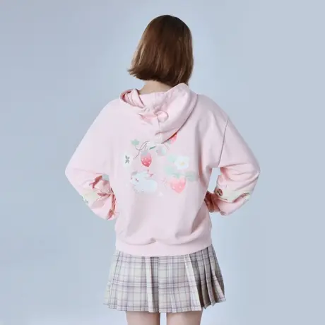 [商场同款]唐狮冬季卫衣女时尚少女青春甜美后背草莓连帽上衣商品大图