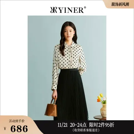 YINER音儿线上专选女装2023秋季黑白波点衬衫上衣商品大图