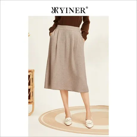 YINER音儿女装冬季时尚洋气加厚羊毛混羊绒半身裙图片