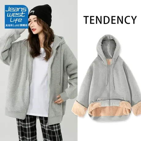 真维斯LIFE加厚羊羔绒外套女2023新款美式卫衣秋冬季加绒上衣潮W商品大图