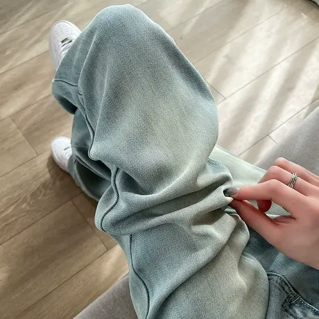 天丝阔腿牛仔裤女宽松春秋2024新款高腰垂感复古小个子窄版直筒裤商品大图