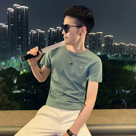 男士短袖2023年新款时尚小伙T恤衫半截袖夏季圆领衣服帅气t恤潮流商品大图