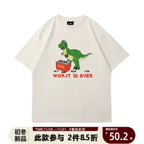 vintage古着感短袖T恤男美式玩具总动员莱克斯夏季宽松潮流上衣女商品大图