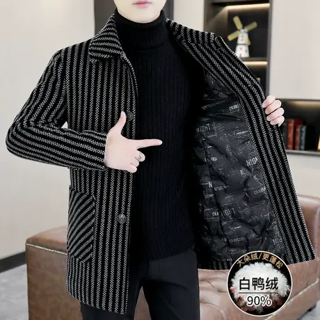 冬季高端中长款貂绒风衣男士商务休闲白鸭绒羽绒服加厚毛呢子外套商品大图
