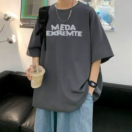 纯棉短袖t恤男士夏季字母印花港风半袖男潮牌ins青少年五分袖体恤商品大图