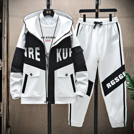 工装夹克男士春秋季潮流衣服学生外套青少年男装帅气搭配一套装商品大图