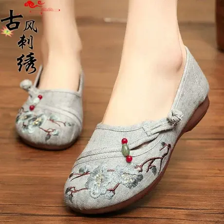 妈妈鞋夏季老北京布鞋女春秋绣花鞋中老年平底舒适软底民族风单鞋商品大图