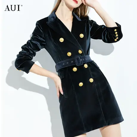 AUI高端名媛气质丝绒西装裙女2023秋冬新款设计感小个子西服外套商品大图