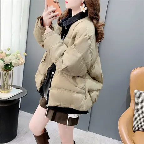 假两件牛仔拼接棉衣外套女2023新款冬季宽松加厚百搭面包棉服上衣图片