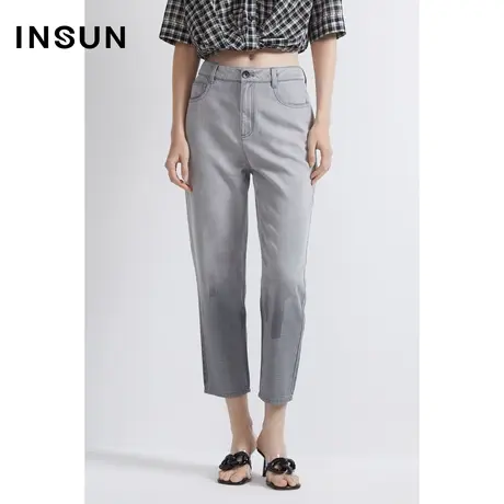INSUN恩裳夏季纯棉水洗直筒牛仔裤商品大图