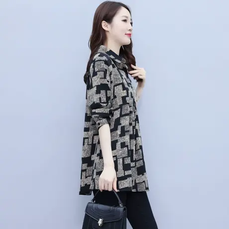 春装2023年新款女上衣长袖春秋季衬衫女大码胖mm妈妈中长款打底衫图片