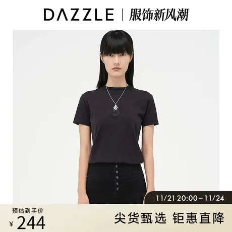 DAZZLE地素奥莱 黑色字母刺绣休闲短袖T恤女2D4B3061A商品大图