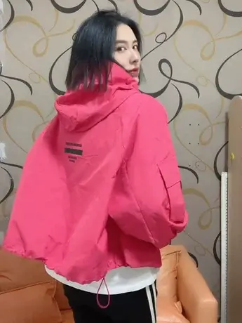 韩范休闲外套女新版长袖小标设计纯色连帽小众减龄时尚百搭上衣商品大图