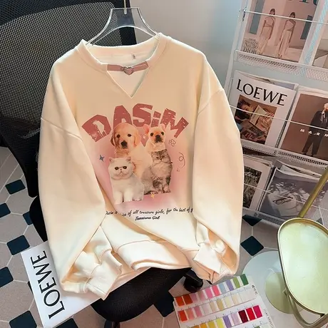 2023时尚减龄卫衣女春秋薄款宽松慵懒风设计感甜美印花上衣小个子商品大图