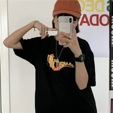 红续2020新款韩版原宿风ulzzang纯棉宽松短袖T恤女上衣ins潮学生图片