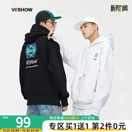VIISHOW运动连帽卫衣男潮ins港风2023秋季新款纯棉宽松百搭套头衫商品大图