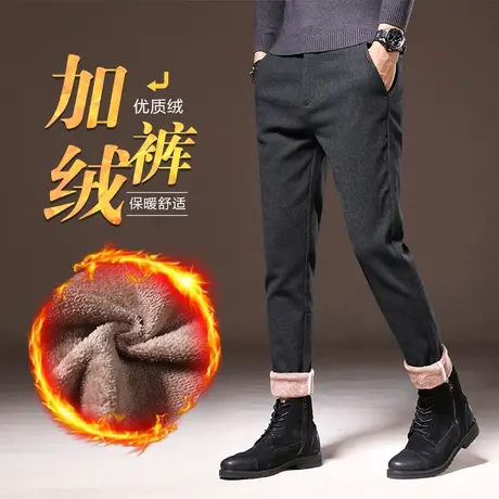 秋冬季加绒裤子男士休闲长裤男士直筒宽松加厚保暖外穿羊羔绒冬裤商品大图