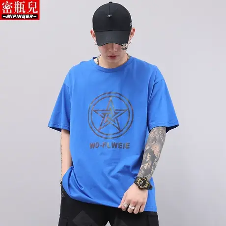 密瓶儿短袖t恤男宽松夏季青少年2023新款潮流上衣男胖子休闲衣服商品大图