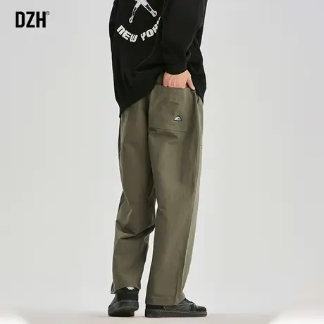 男士绿色美式休闲裤男高街工装裤子男款春秋款潮牌痞帅宽松直筒裤商品大图