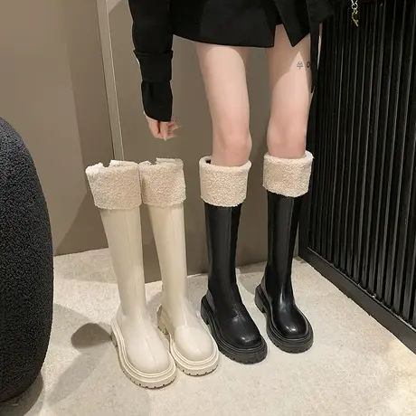 棕色长筒骑士长靴女鞋2023年新款秋冬季加绒毛毛冬鞋雪地靴短靴子图片