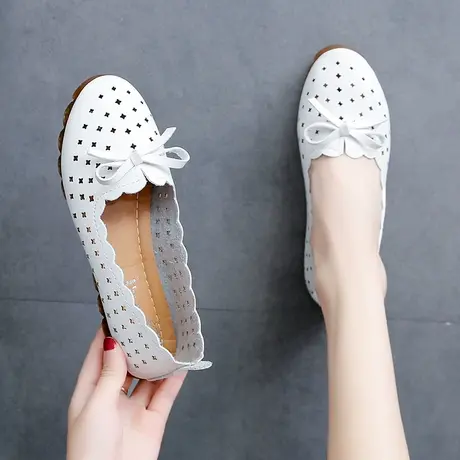 牛筋软底豆豆鞋女2024新款夏季透气百搭韩版镂空浅口护士平底单鞋商品大图
