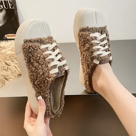 毛毛拖鞋女外穿秋冬季爆款羊羔毛绒包头半拖鞋加绒女鞋猪蹄分趾鞋商品大图
