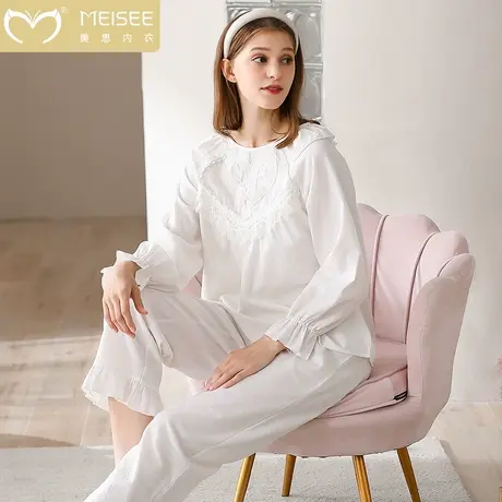 美思睡衣女士2023春秋季秋款纯棉长袖家居服秋冬季薄款套装休闲风商品大图