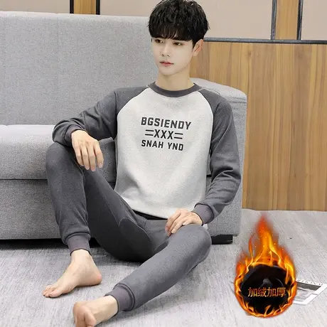 加绒加厚保暖内衣套装舒适潮流秋衣秋裤青少年初中学生印花打底衫图片
