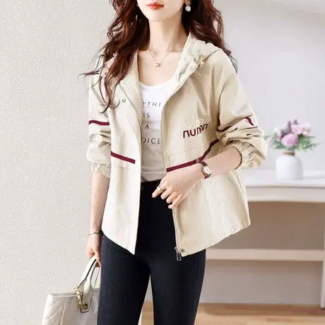 时尚通勤气质连帽风衣外套女2022秋季新款休闲减龄夹克上衣女生商品大图