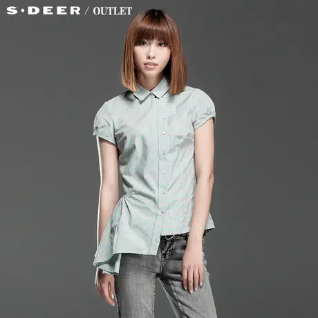 sdeer圣迪奥专柜正品女装夏缝线皱褶格纹衬衫3280477图片