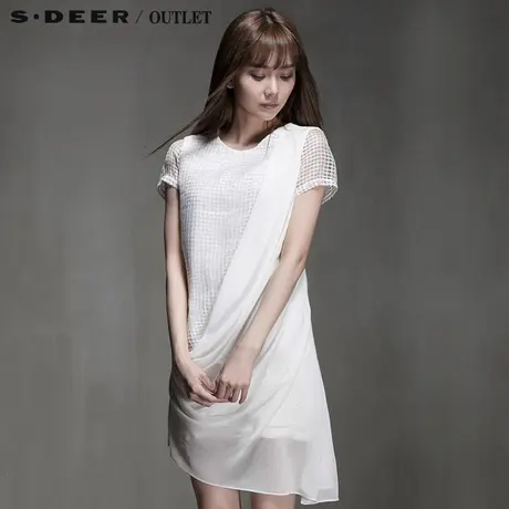s.deer【新品】圣迪奥女方格欧根纱雪纺材质拼接连衣裙S15281223图片